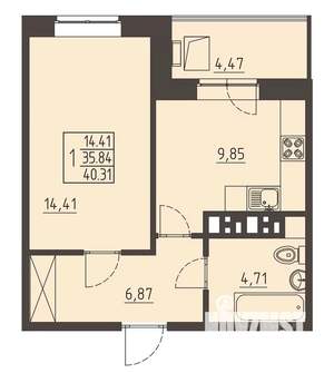 1-к квартира, строящийся дом, 40м2, 13/17 этаж