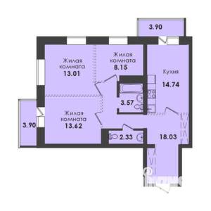 3-к квартира, строящийся дом, 81м2, 17/17 этаж