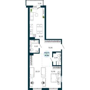 2-к квартира, вторичка, 79м2, 10/19 этаж