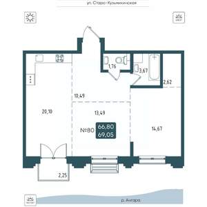 2-к квартира, вторичка, 69м2, 11/20 этаж