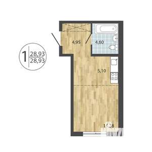 1-к квартира, строящийся дом, 29м2, 1/19 этаж
