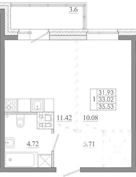 1-к квартира, строящийся дом, 36м2, 4/16 этаж