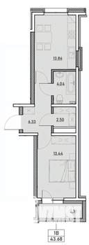 1-к квартира, вторичка, 44м2, 3/13 этаж