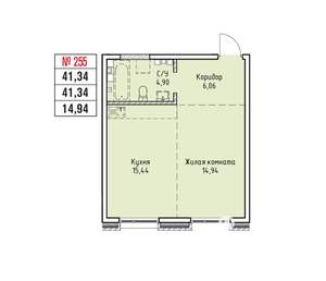 1-к квартира, строящийся дом, 41м2, 15/19 этаж