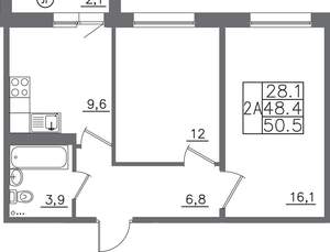 2-к квартира, вторичка, 51м2, 8/14 этаж