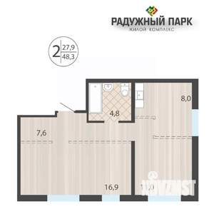 2-к квартира, вторичка, 48м2, 1/16 этаж