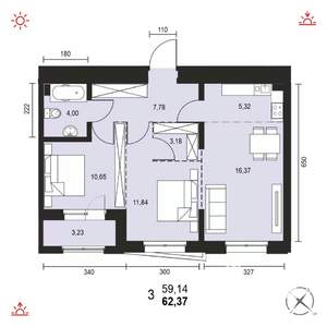 3-к квартира, вторичка, 62м2, 10/14 этаж