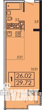 1-к квартира, строящийся дом, 30м2, 12/18 этаж