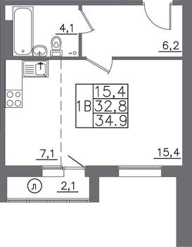 1-к квартира, вторичка, 35м2, 6/9 этаж