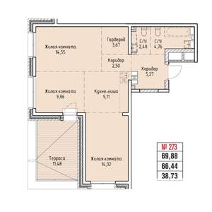 3-к квартира, строящийся дом, 78м2, 15/19 этаж