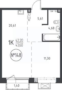 1-к квартира, вторичка, 44м2, 7/10 этаж