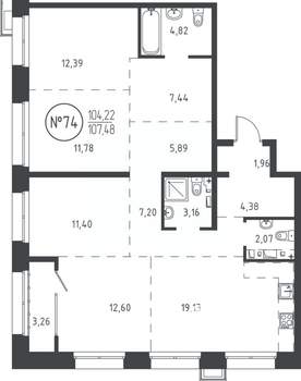 4-к квартира, вторичка, 107м2, 13/19 этаж