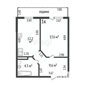 1-к квартира, вторичка, 54м2, 7/9 этаж