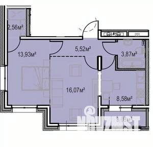 2-к квартира, вторичка, 54м2, 1/13 этаж