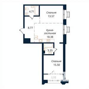 2-к квартира, строящийся дом, 67м2, 11/18 этаж