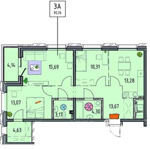 3-к квартира, вторичка, 82м2, 1/14 этаж