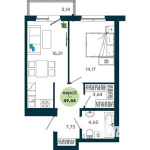 1-к квартира, строящийся дом, 50м2, 6/19 этаж