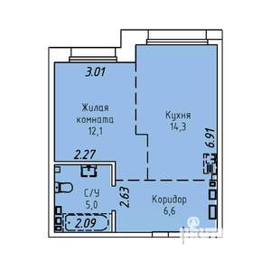 1-к квартира, строящийся дом, 38м2, 15/19 этаж