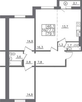 3-к квартира, вторичка, 79м2, 8/9 этаж