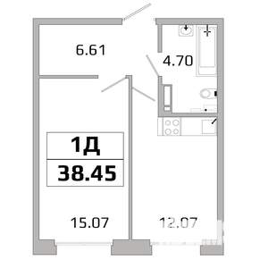 1-к квартира, вторичка, 38м2, 15/16 этаж