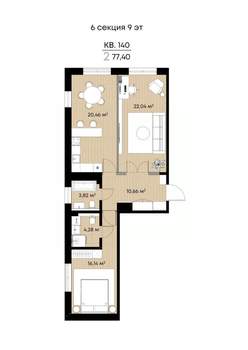 2-к квартира, вторичка, 77м2, 9/9 этаж