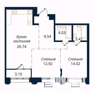 2-к квартира, строящийся дом, 73м2, 5/18 этаж