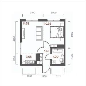 1-к квартира, строящийся дом, 36м2, 15/19 этаж