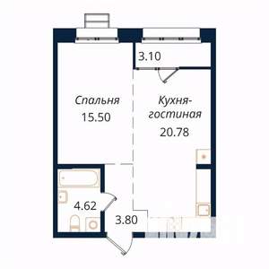 1-к квартира, строящийся дом, 48м2, 15/18 этаж