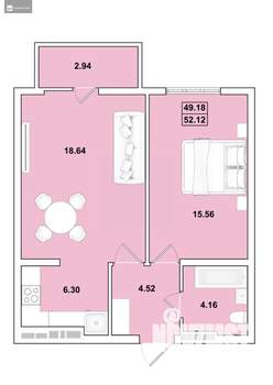 2-к квартира, вторичка, 52м2, 10/16 этаж