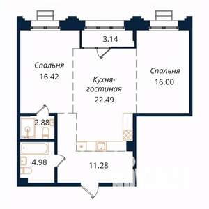 2-к квартира, строящийся дом, 76м2, 16/18 этаж