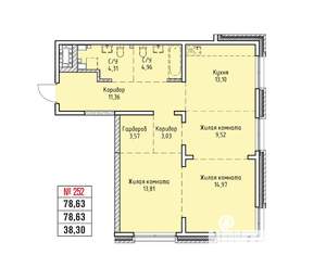 3-к квартира, строящийся дом, 79м2, 12/19 этаж