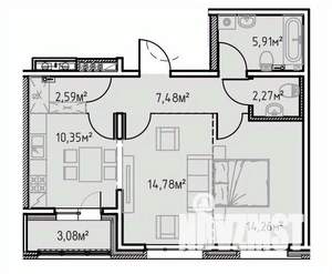 2-к квартира, вторичка, 61м2, 1/13 этаж