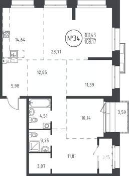 4-к квартира, вторичка, 108м2, 7/19 этаж