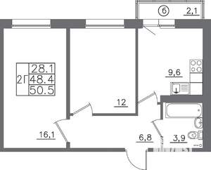 2-к квартира, вторичка, 51м2, 14/14 этаж