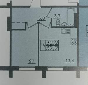 1-к квартира, вторичка, 32м2, 1/9 этаж