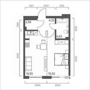 1-к квартира, строящийся дом, 48м2, 19/19 этаж