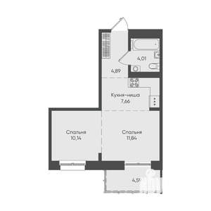 1-к квартира, вторичка, 43м2, 15/19 этаж
