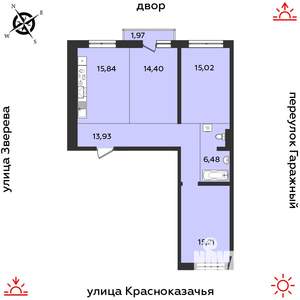 3-к квартира, строящийся дом, 83м2, 6/9 этаж