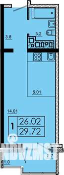 1-к квартира, строящийся дом, 30м2, 14/18 этаж