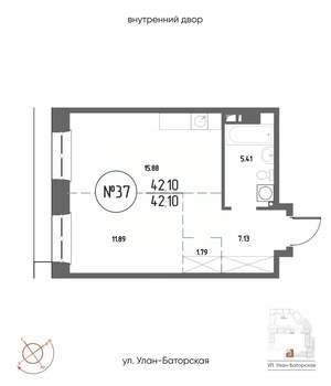1-к квартира, строящийся дом, 42м2, 7/20 этаж