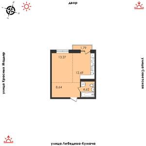 1-к квартира, строящийся дом, 41м2, 13/14 этаж