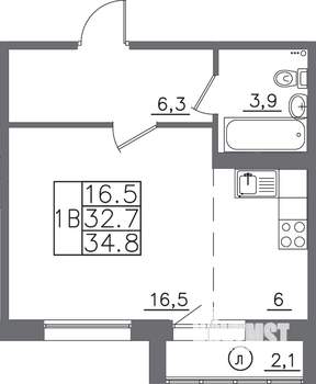 1-к квартира, вторичка, 35м2, 8/14 этаж