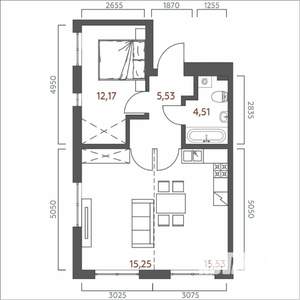 2-к квартира, вторичка, 53м2, 12/19 этаж