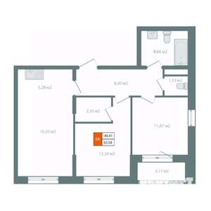 3-к квартира, вторичка, 65м2, 6/14 этаж