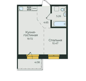 1-к квартира, вторичка, 44м2, 17/19 этаж