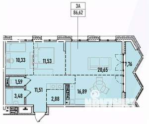 3-к квартира, вторичка, 87м2, 8/19 этаж