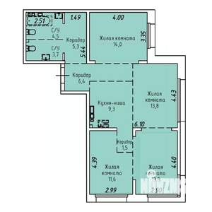 4-к квартира, строящийся дом, 84м2, 13/19 этаж