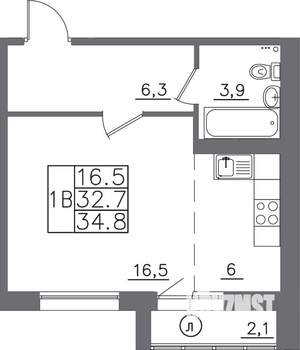1-к квартира, вторичка, 35м2, 5/14 этаж