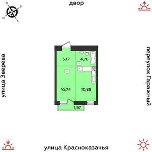 1-к квартира, строящийся дом, 34м2, 6/9 этаж