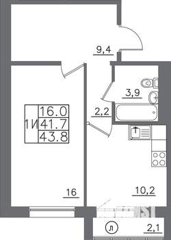 1-к квартира, вторичка, 44м2, 10/14 этаж